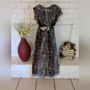 Free People Blue and Gray Floral Blouse My Consignment